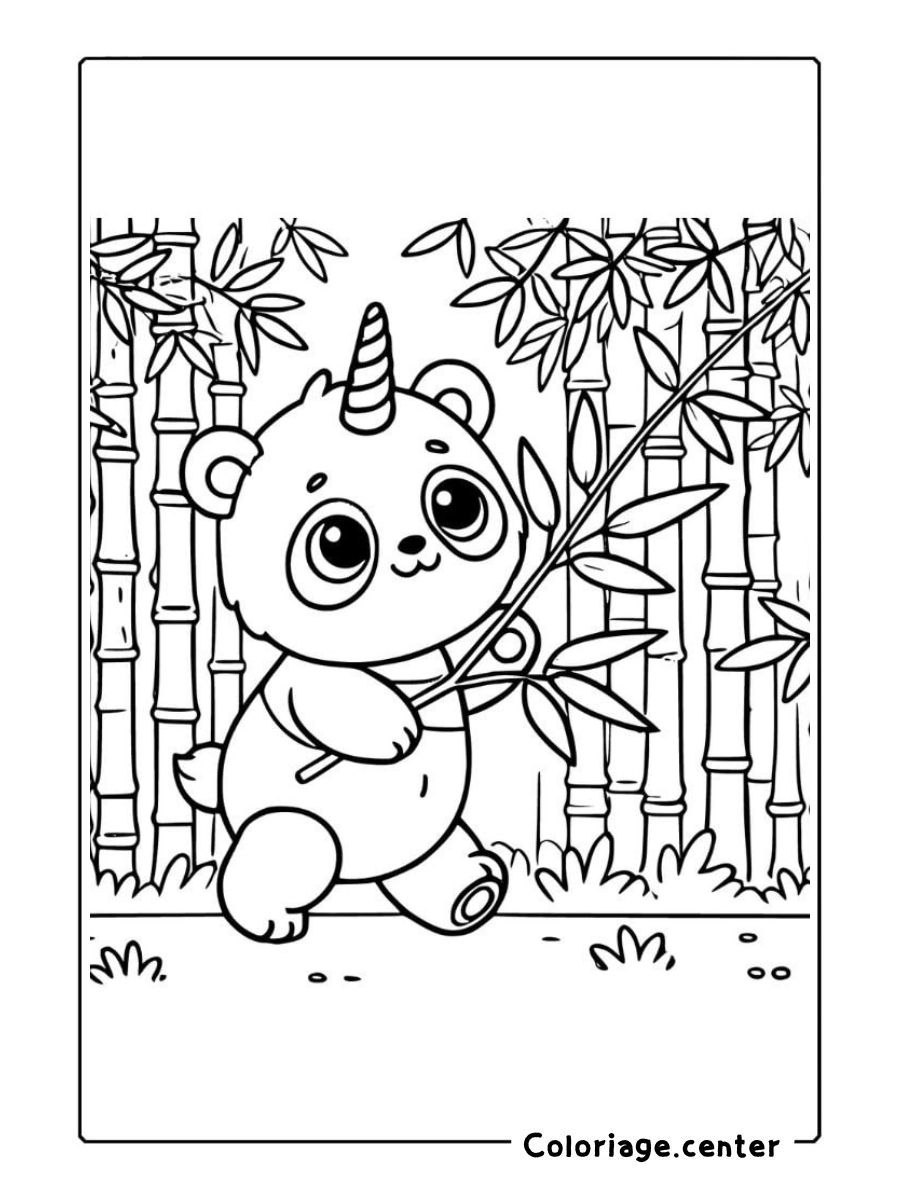 coloriage panda licorne kawaii