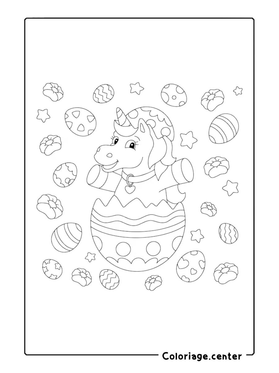 coloriage paques licorne à imprimer