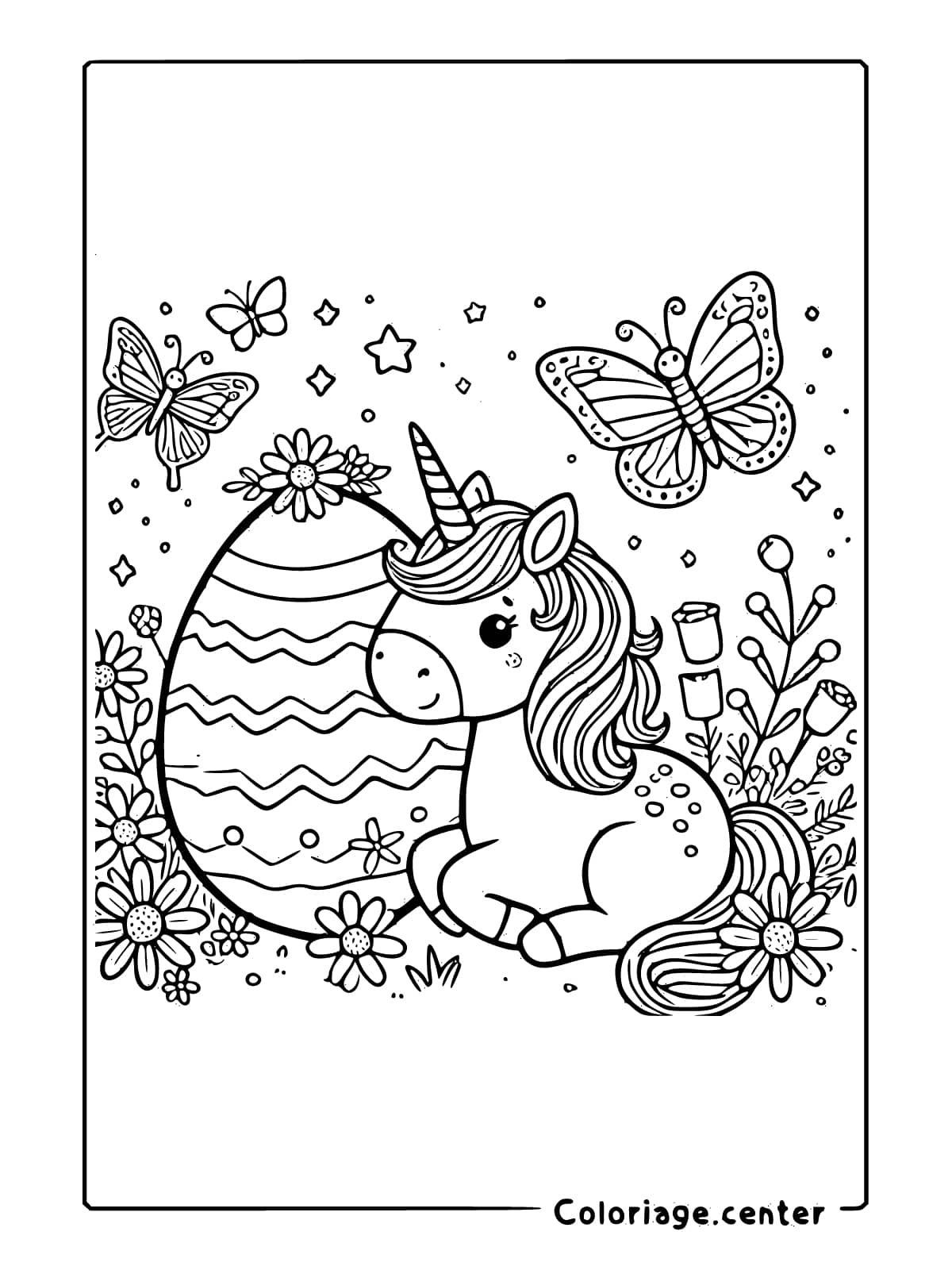 coloriage paques licorne kawaii