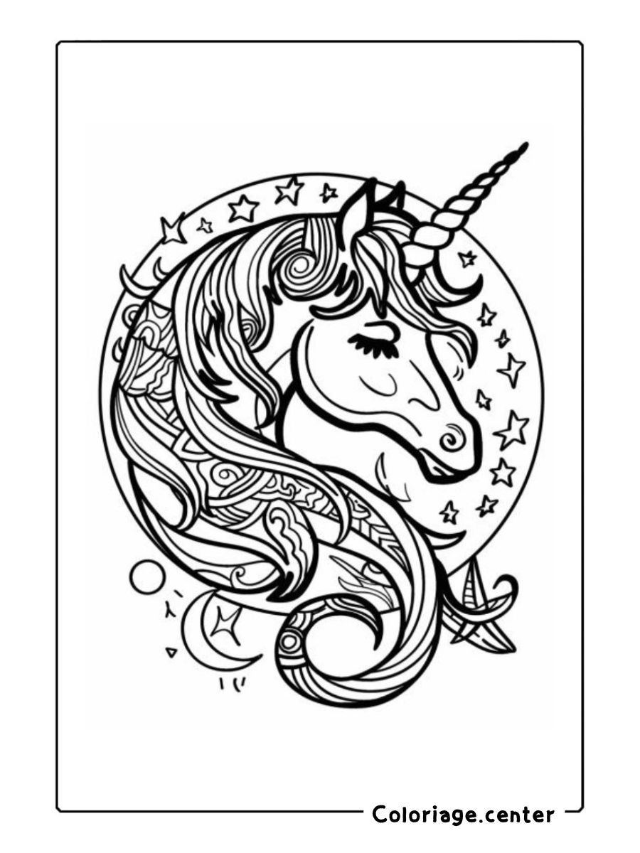 facile coloriage licorne mandala licorne