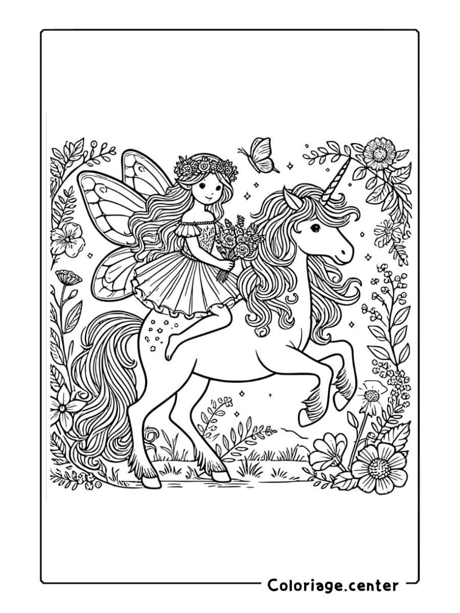 fée coloriage licorne