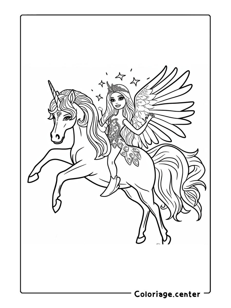 gratuit coloriage barbie licorne