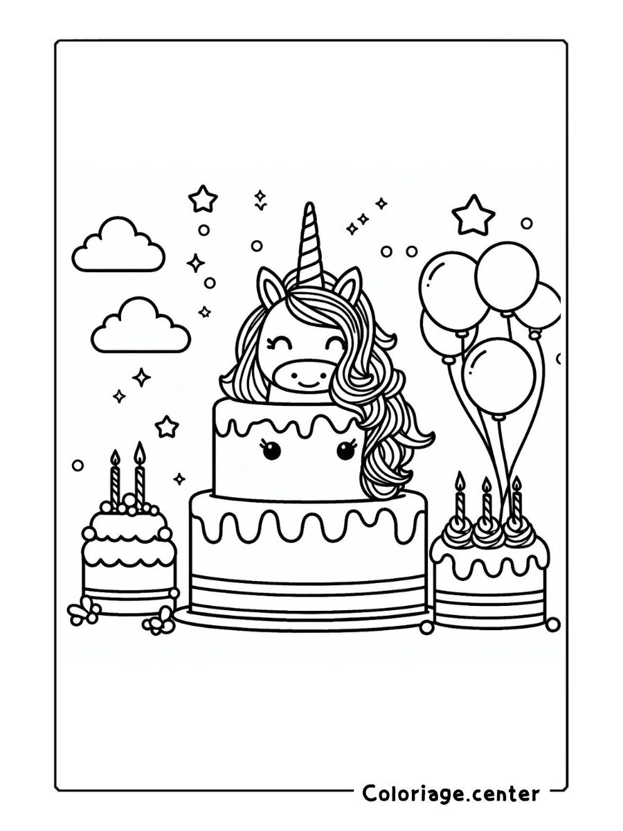 gratuit coloriage gateau licorne