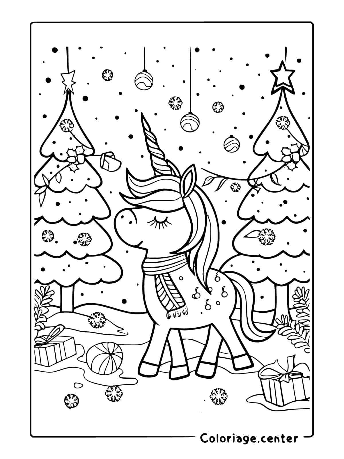 gratuit coloriage licorne noel