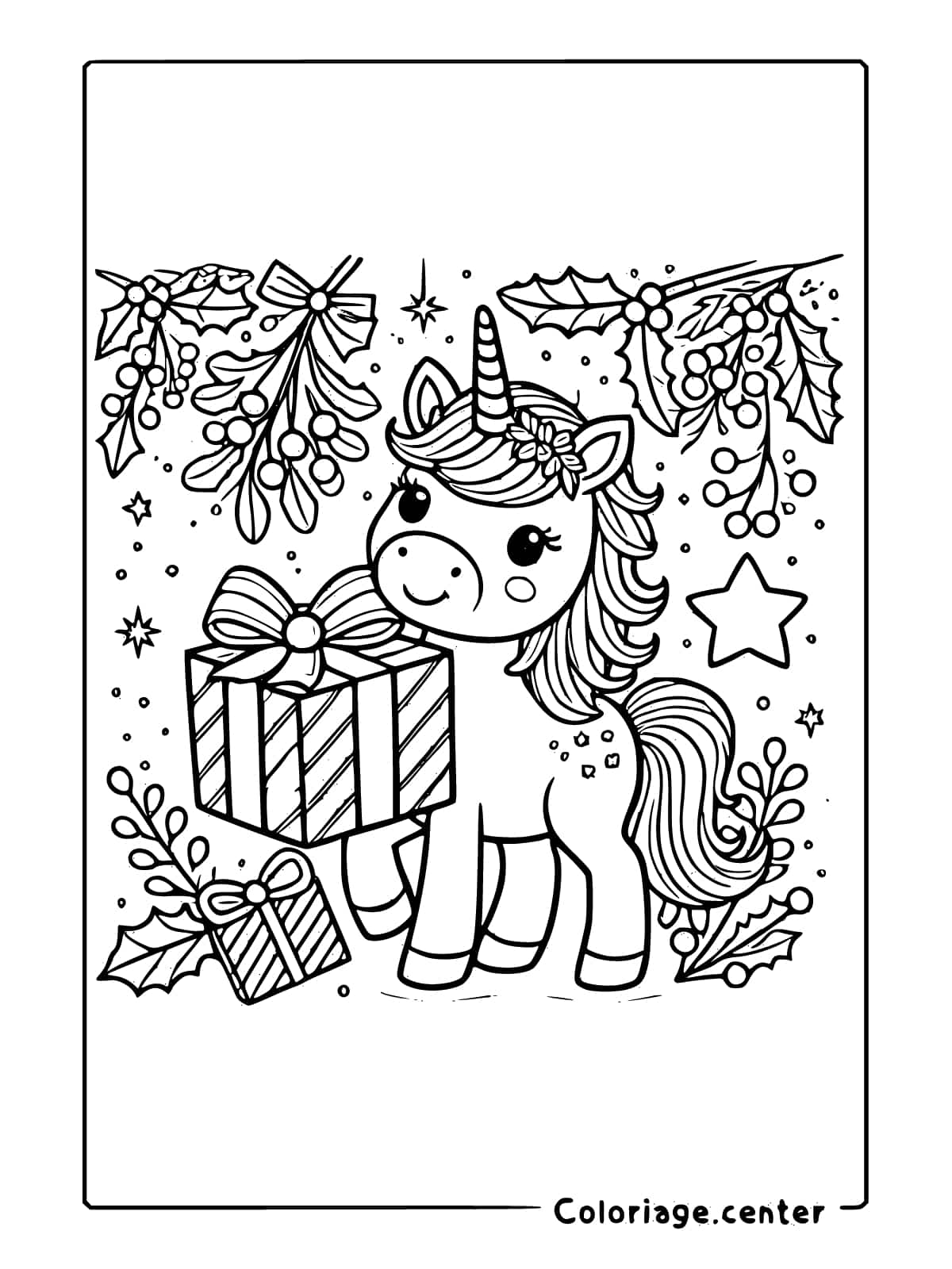 kawaii coloriage licorne noel