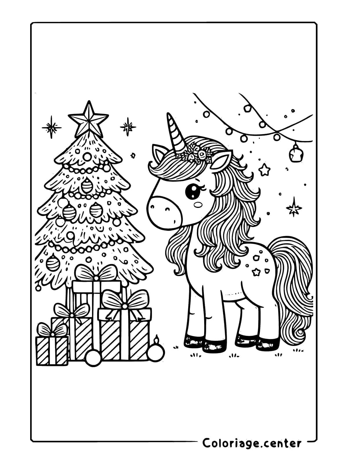 licorne de noel coloriage