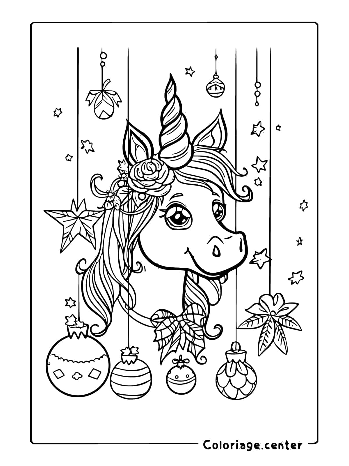 licorne noël coloriage